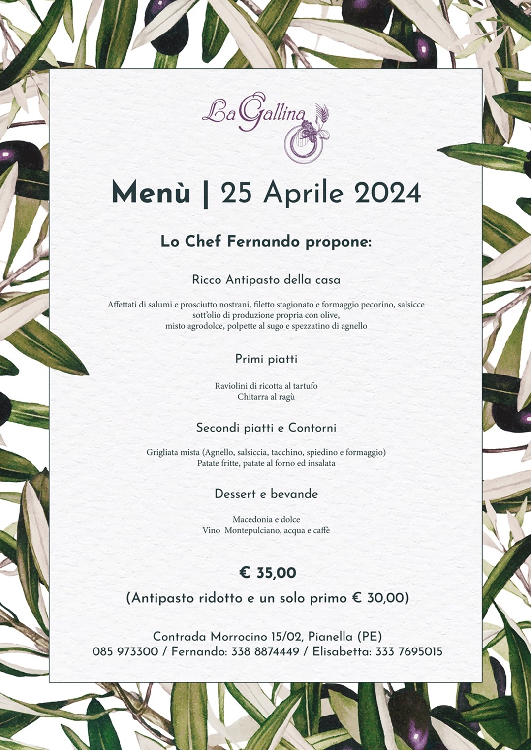 Menu anniversario della liberazione d'Italia 2024